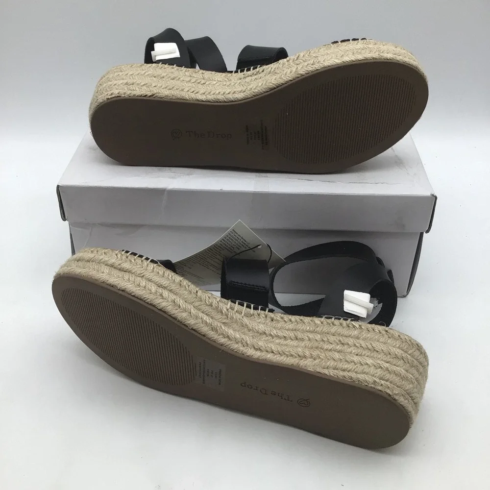 The Drop Womens Listilla Black Espadrille Wedge Sandals Size 9.5 Platform NEW